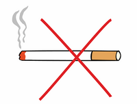 Eine qualmende Zigarette, die durchgestrichen ist. Das Bild zeigt ein Nichtrauchen-Symbol.